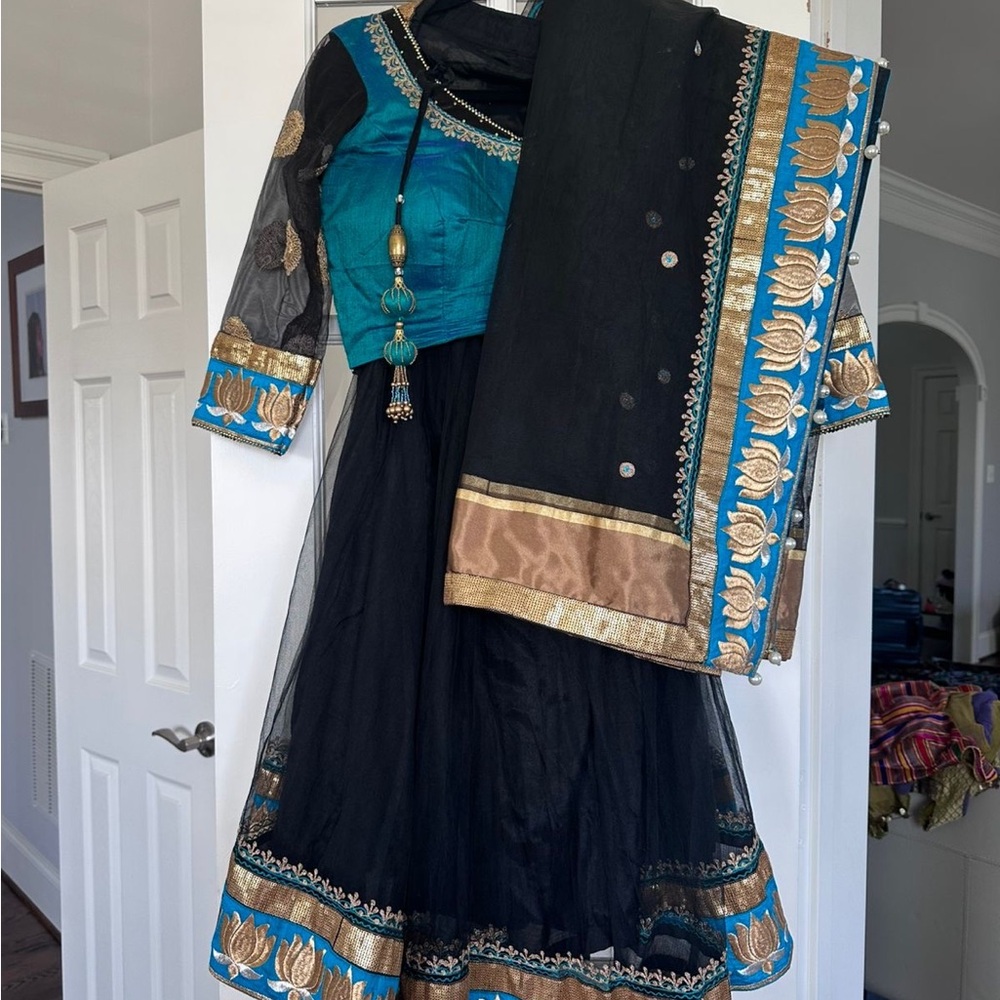 Elegant Black and Teal Traditional Dress